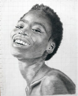 Pencil illustration of a woman of African descent created by Samantha Medina